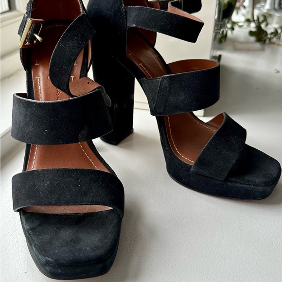 ELIZABETH & JAMES Black Suede Ultra High Heel Sandals - Picture 2 of 6